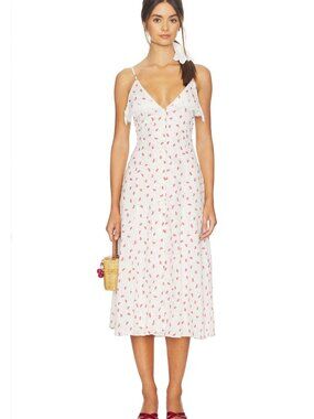 Fait Par Foutch Avery Midi Dress in Red Poppy Floral Dot & White Ruffle Sundress
